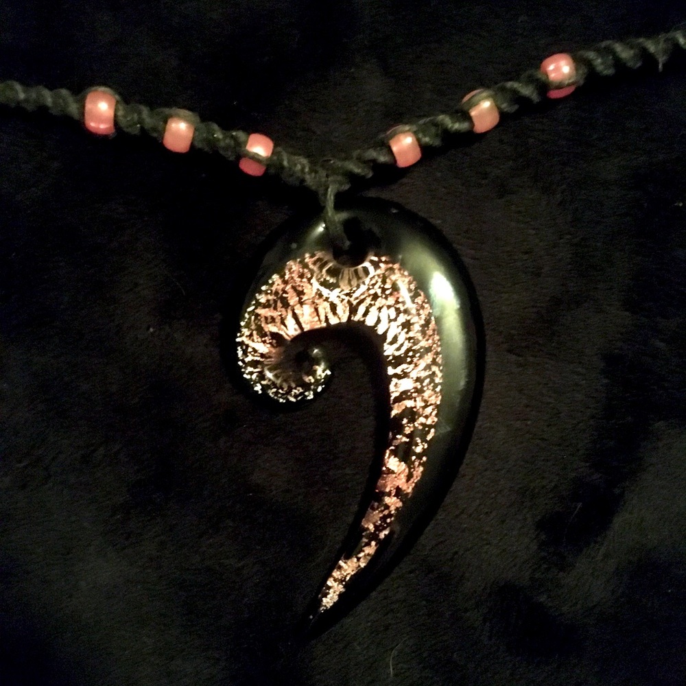 Black & Pink Glass Spiral Pendant necklace